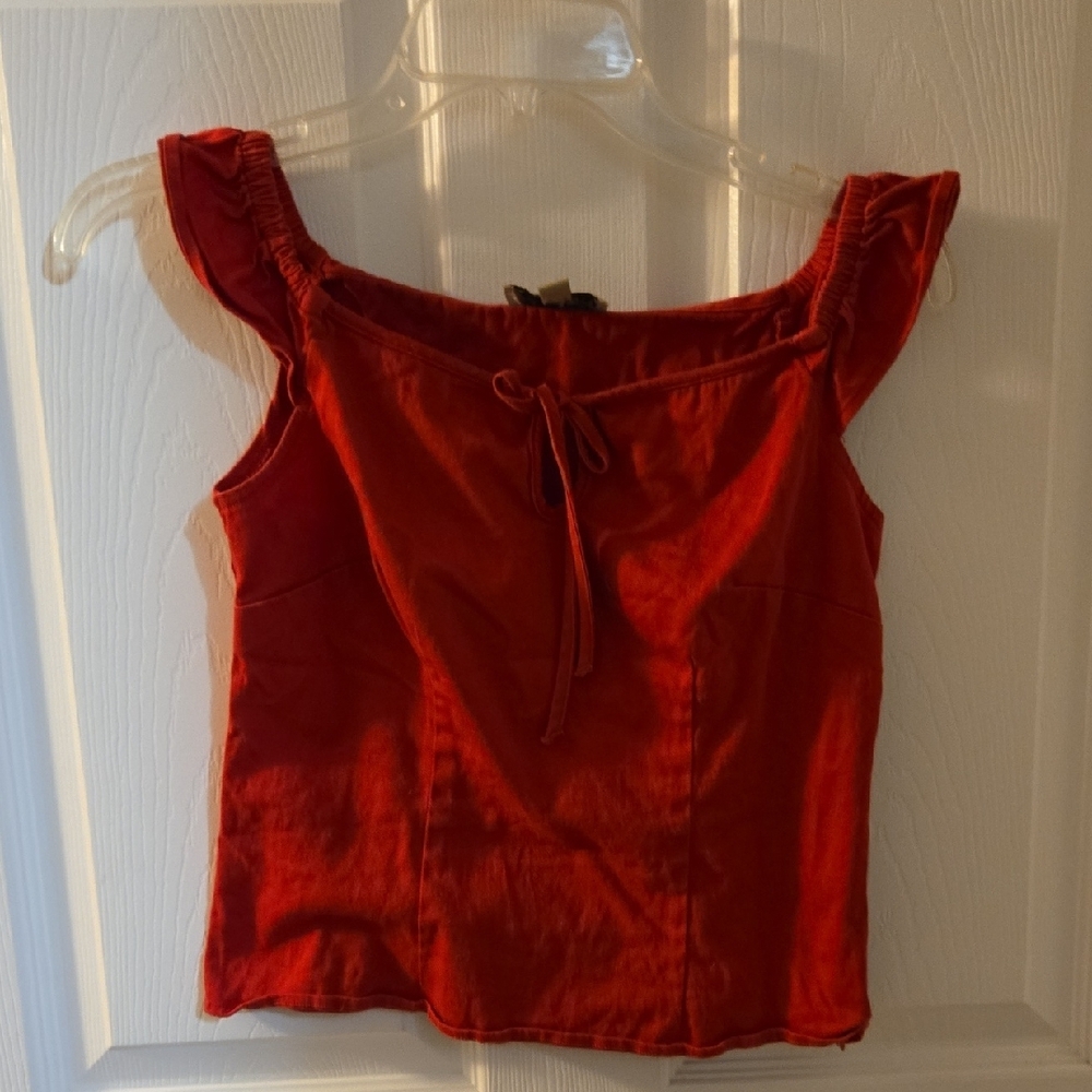 Lindy Bop Red Flutter Sleeve Blouse with Tie Front